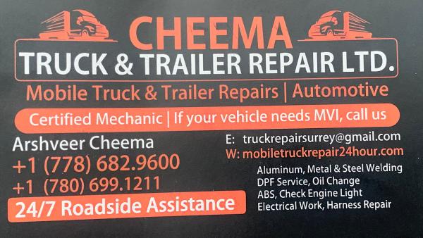 Mobile Truck Repair 24/7 Cheema Truck and Trailer Repair Ltd